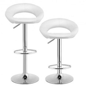 Height Adjustable Bar Stools Set of 2 with Hollow Back and Footrest-White - Color: White