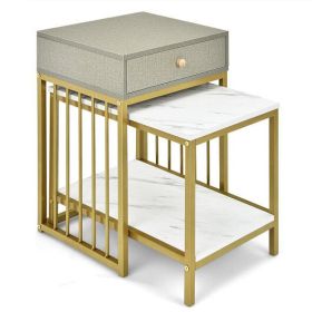 2 Pieces Modern Nesting Coffee Table Set with Drawer and Shelf-White - Color: White