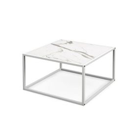 Modern Glass Square Coffee Table with Metal Frame for Living Room-White - Color: White