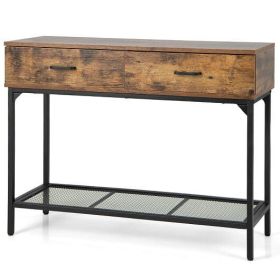 2 Drawers Industrial Console Table with Steel Frame for Small Space-Rustic Brown - Color: Rustic Brown