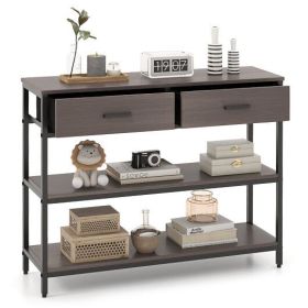 Console Table with Folding Fabric Drawers for Entryway-Gray - Color: Gray