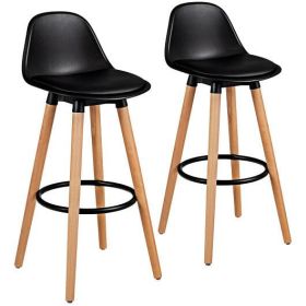 2 Pieces Mid Century Barstool 28.5 Inches Dining Pub Chair-Black - Color: Black
