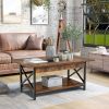 2-Tier Industrial Rectangular Coffee Table with Storage Shelf-Rustic Brown - Color: Rustic Brown