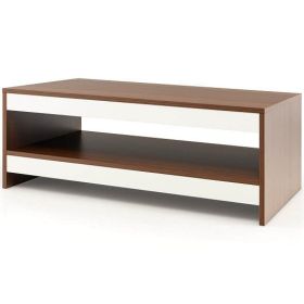37 Inch 2-Tier Rectangle Wooden Coffee Table with Storage Shelf-Wulnat - Color: Walnut - Size: 2-Tier
