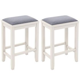 2 Pieces 25 Inch Upholstered Bar Stool Set with Solid Rubber Wood Frame and Footrest-Griege - Color: White