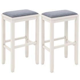 2 Pieces 31 Inch Upholstered Bar Stool Set with Solid Rubber Wood Frame and Footres-Griege - Color: White