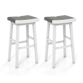 2 Pieces 26/31.5 Inch Upholstered Saddle Barstools with Padded Cushions-31.5 inches - Color: Gray & White - Size: 31.5 inches