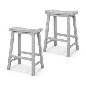 Set of 2 24 Inch Counter Height Stools with Solid Wood Legs-Gray - Color: Gray