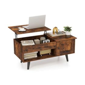 Lift Top Coffee Table with Storage and Hidden Compartment-Rustic Brown - Color: Rustic Brown