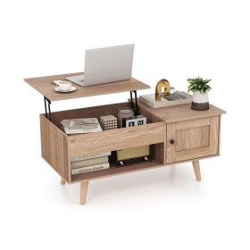Lift Top Coffee Table with Storage and Hidden Compartment-Natural - Color: Natural