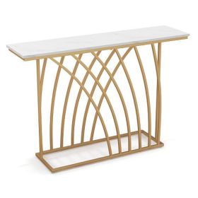 48 Inch Gold Console Table with White Faux Marble Tabletop-White - Color: White