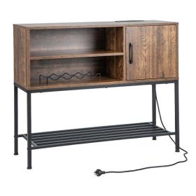 Buffet Sideboard Coffee Bar Cabinet with Power Outlets and USB Ports-Rustic Brown - Color: Rustic Brown