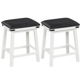 Set of 2 24/30 Inch Dining Bar Stool with Acacia Wood Frame-24 inches - Color: White - Size: 24 inches