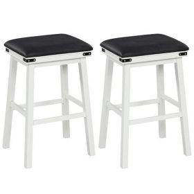 Set of 2 24/30 Inch Dining Bar Stool with Acacia Wood Frame-30 inches - Color: White - Size: 30 inches