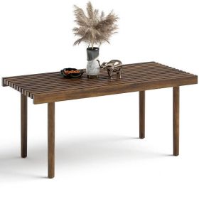 39 Inch Coffee Table with Slatted Tabletop for Living Room & Reception Room - Color: Brown