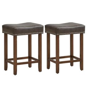 24 Inch Upholstered PU Leather Bar Stools Set of 2-Gray - Color: Gray