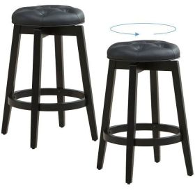 360?Â° Swivel Upholstered Rubberwood Frame Bar Stool Set of 2 with Footrest-24 inches - Color: Black - Size: 24 inches