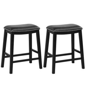 26 Inch Counter Height Bar Stool Set of 2 with Upholstered Seat-Black - Color: Black