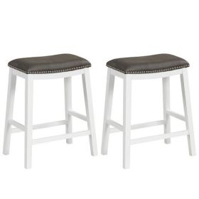 26 Inch Counter Height Bar Stool Set of 2 with Upholstered Seat-Gray - Color: Gray