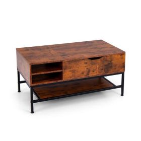 Lift Top Coffee Table with Hidden Compartment and Removable Storage Shelf-Rustic Brown - Color: Rustic Brown