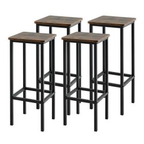 Set of 4 Bar Stool Set with Metal Legs and Footrest-Coffee - Color: Coffee