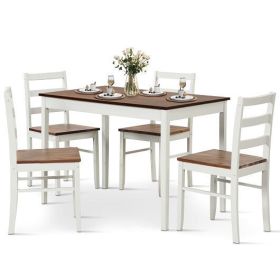 5-Piece Wooden Dining Set with Rectangular Table and 4 Chairs-Coffee - Color: Coffee