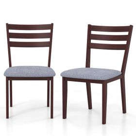 Set of 2 Upholstered Armless Kitchen Chair with Solid Rubber Wood Frame - Color: Coffee