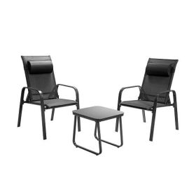 3 Pieces Patio Bistro Furniture Set with Adjustable Backrest-Black - Color: Black