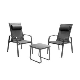 3 Pieces Patio Bistro Furniture Set with Adjustable Backrest-Gray - Color: Gray