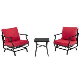 3 Piece Patio Rocking Chair Set with Coffee Table-Red - Color: Red