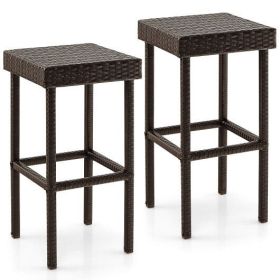 2 Pieces Patio Rattan Wicker Bar Stool Chairs-Brown - Color: Brown