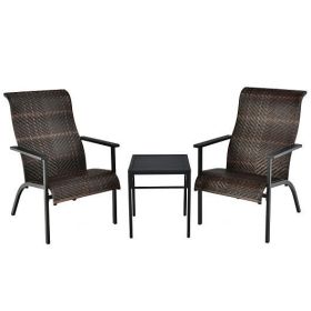 3 Pieces Patio Rattan Bistro Set with High Backrest and Armrest-Brown - Color: Brown