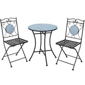 3 Pieces Patio Bistro Set Outdoor Furniture Mosaic Table Chairs - Color: Black