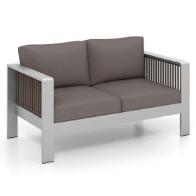 Patio Aluminum Loveseat Sofa Outdoor Furniture Set with Thick Back and Seat Cushions-Gray - Color: Gray