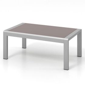 Outdoor Rectangle Coffee Table with Tempered Glass Tabletop for Backyard Poolside-Gray - Color: Gray