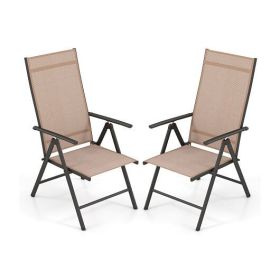 1 Piece Patio Folding Dining Chairs with 7-Level Adjustable High Backrest-Coffee - Color: Coffee
