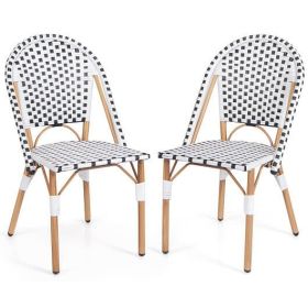 French Bistro Chair Set of 2 with Galvanized Metal Framex-White - Color: White