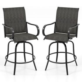 2 Pieces 360 Rotating Bar Stool Set with Armrests for Patio-Black - Color: Black