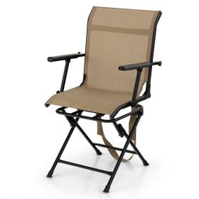 Foldable Swivel Patio Chair with Armrest and Mesh Back-Coffee - Color: Coffee