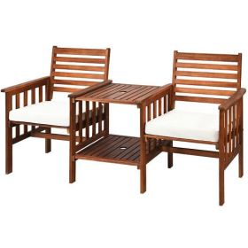 3 pcs Outdoor Patio Table Chairs Set Acacia Wood Loveseat-White - Color: White