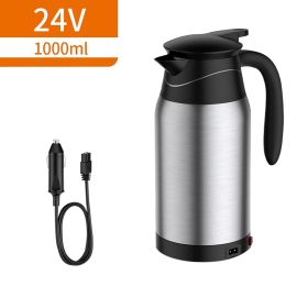 Car Electric Kettle Insulation Cup Temperature Digital Display Cup Cover Large Handle Hot Water Kettle 12V 24V Universal 24V steel color