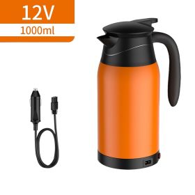 Car Electric Kettle Insulation Cup Temperature Digital Display Cup Cover Large Handle Hot Water Kettle 12V 24V Universal 12V warm orange
