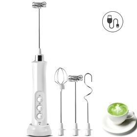 3-in-1 Electric Milk Frother 3 Speeds Adjustable Rechargeable High Speeds Milk Foam Maker Handheld Foamer White