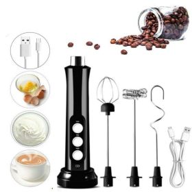 3-in-1 Electric Milk Frother 3 Speeds Adjustable Rechargeable High Speeds Milk Foam Maker Handheld Foamer Black