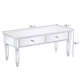Mirrored Coffee Table with LED Lights and 2 Drawers, Rectangle Modern Cocktail Table for Living Room Office, Silver
