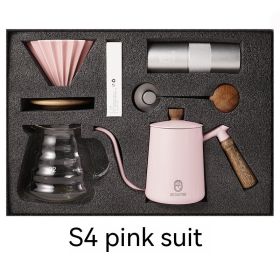 format: S4 Pink - Household American Simple Style Hand Coffee Set Gift Coffee Pot Five-piece Set