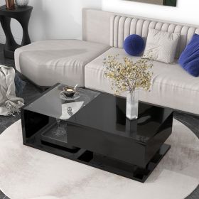[VIDEO provided] ON-TREND Modern Coffee Table with Tempered Glass, Wooden Cocktail Table with High-gloss UV Surface