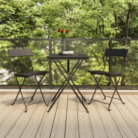 3 Piece Folding Bistro Set Black Poly Rattan