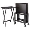 Wood Allen 5-Pc Snack Table Set;  Storage Rack;  Coffee Finish