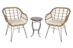 3 Pieces Outdoor Conversation Set, Patio Bistro Sets with 2 PE Wicker Chairs and Coffee Table for Backyard
